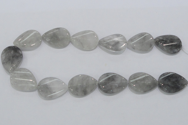 CCQ171 15.5 inches 22*30mm twisted flat teardrop cloudy quartz beads