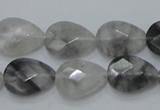 CCQ213 15.5 inches 13*18mm faceted flat teardrop cloudy quartz beads