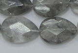 CCQ214 15.5 inches 18*25mm faceted flat teardrop cloudy quartz beads