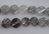 CCQ271 15.5 inches 10mm faceted & twisted coin cloudy quartz beads