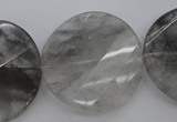 CCQ276 15.5 inches 30mm faceted & twisted coin cloudy quartz beads