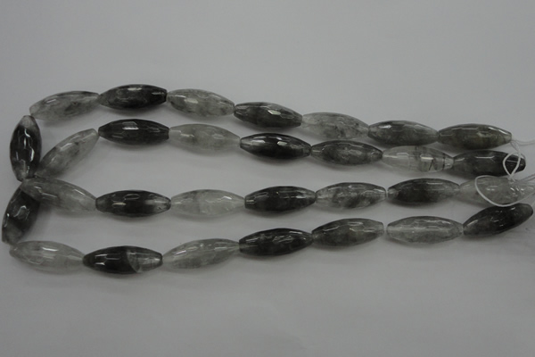 CCQ289 15.5 inches 10*25mm faceted rice cloudy quartz beads