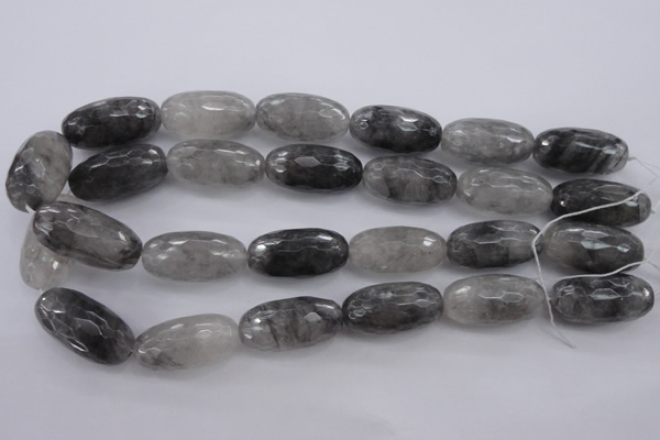 CCQ294 15.5 inches 15*30mm faceted rice cloudy quartz beads