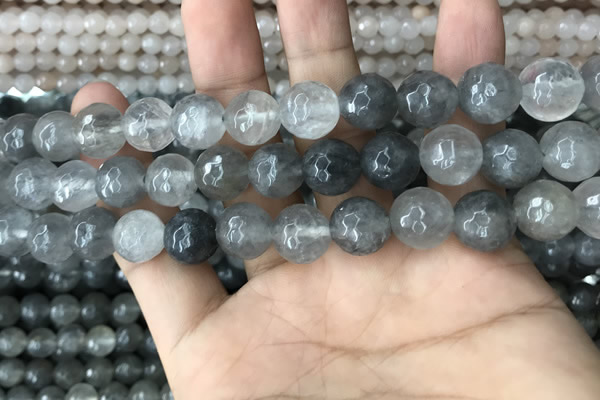 CCQ584 15.5 inches 12mm faceted round cloudy quartz beads wholesale