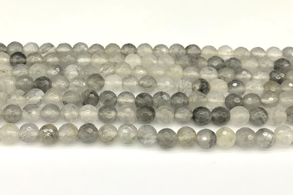 CCQ600 15 inches 6mm faceted round cloudy quartz beads