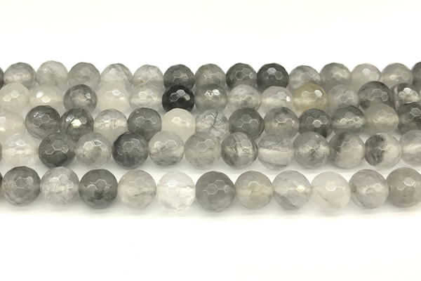 CCQ602 15 inches 10mm faceted round cloudy quartz beads