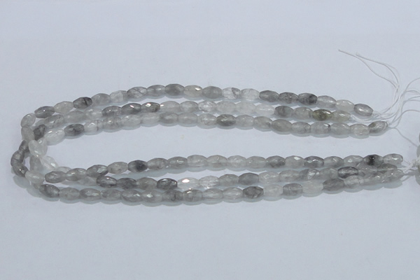 CCQ90 15.5 inches 6*10mm faceted rice cloudy quartz beads wholesale