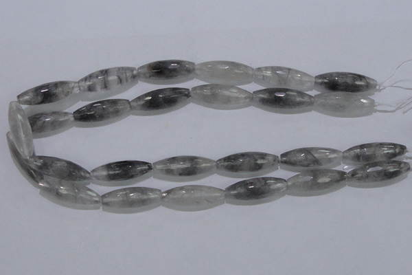 CCQ95 15.5 inches 10*30mm faceted rice cloudy quartz beads wholesale