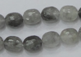 CCQ98 15.5 inches 10*12mm faceted egg-shaped cloudy quartz beads