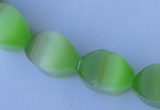 CCT28 14 inches 10*14mm twisted light green cats eye beads wholesale