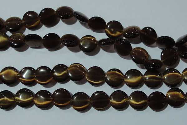 CCT548 15 inches 12mm flat round cats eye beads wholesale