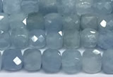 CCU1004 15 inches 4mm faceted cube aquamarine beads