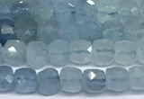 CCU1005 15 inches 4mm faceted cube aquamarine beads