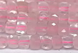 CCU1006 15 inches 4mm faceted cube rose quartz beads