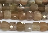 CCU1012 15 inches 4mm faceted cube sunstone beads