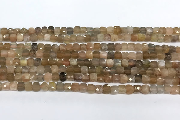 CCU1012 15 inches 4mm faceted cube sunstone beads