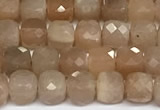 CCU1013 15 inches 4mm faceted cube sunstone beads