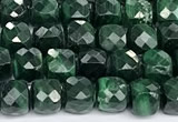 CCU1016 15 inches 4mm faceted cube malachite beads