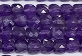 CCU1020 15 inches 4mm faceted cube amethyst beads