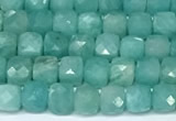 CCU1023 15 inches 4mm faceted cube amazonite beads