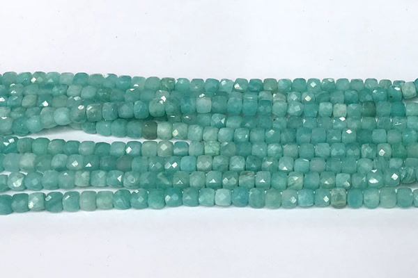 CCU1023 15 inches 4mm faceted cube amazonite beads