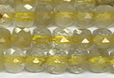 CCU1025 15 inches 4mm faceted cube golden rutilated quartz beads