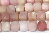 CCU1037 15 inches 6mm faceted cube pink opal beads