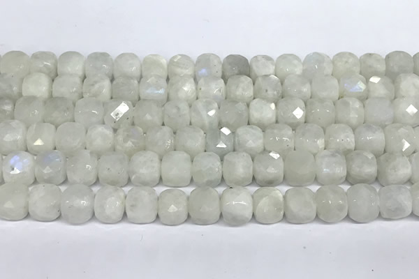 CCU1045 15 inches 8mm faceted cube white moonstone beads