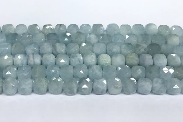 CCU1049 15 inches 8mm faceted cube aquamarine beads