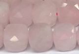 CCU1053 15 inches 8mm faceted cube rose quartz beads