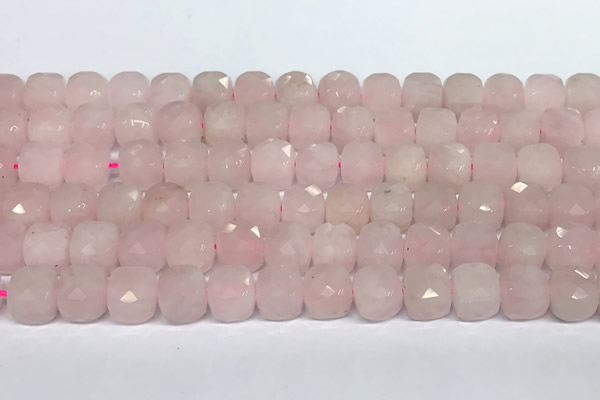 CCU1053 15 inches 8mm faceted cube rose quartz beads