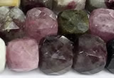 CCU1057 15 inches 8mm faceted cube tourmaline beads