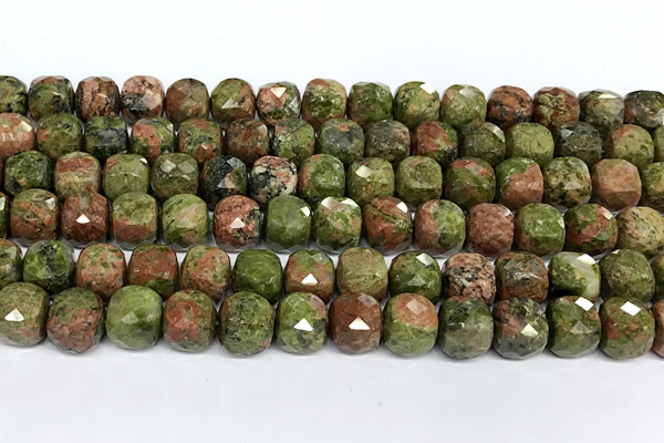 CCU1062 15 inches 8mm faceted cube unakite beads