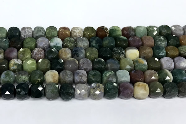 CCU1065 15 inches 8mm faceted cube Indian agate beads