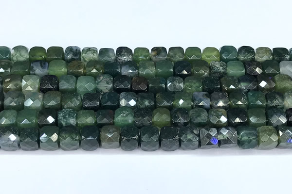 CCU1278 15 inches 6mm - 7mm faceted cube moss agate beads