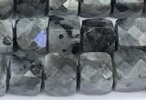 CCU1283 15 inches 6mm - 7mm faceted cube black labradorite beads