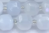 CCU1286 15 inches 9mm - 10mm faceted cube blue chalcedony beads