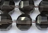 CCU1295 15 inches 9mm - 10mm faceted cube smoky quartz beads