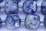 CCU1303 15 inches 9mm - 10mm faceted cube blue spot stone beads