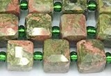 CCU1316 15 inches 7mm - 8mm faceted cube unakite beads