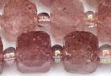 CCU1317 15 inches 7mm - 8mm faceted cube strawberry quartz beads