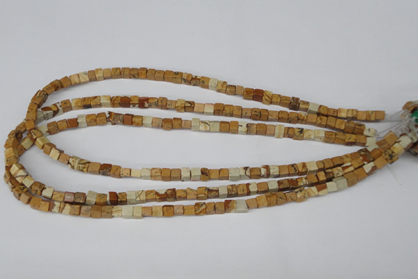 CCU29 15.5 inches 5*5mm cube picture jasper beads wholesale