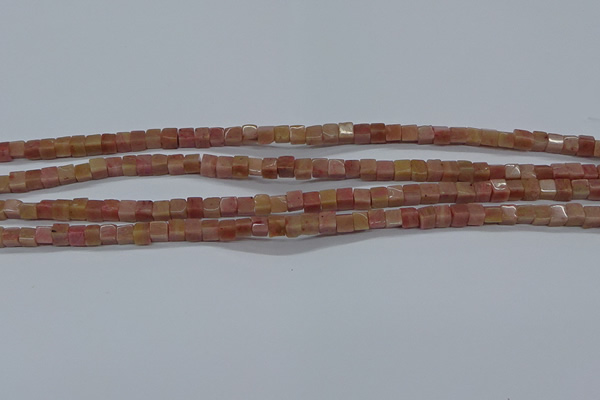 CCU308 15.5 inches 4*4mm cube pink wooden jasper beads wholesale