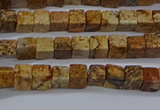 CCU309 15.5 inches 4*4mm cube picture jasper beads wholesale