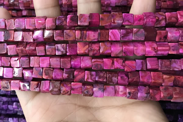 CCU485 15.5 inches 6*6mm cube fuchsia crazy lace agate beads