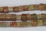 CCU52 15.5 inches 6*6mm cube New unakite beads wholesale