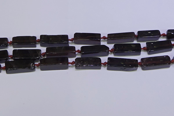 CCU607 15.5 inches 8*20mm - 10*30mm cuboid smoky quartz beads