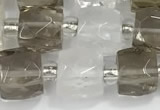 CCU751 15 inches 8*8mm faceted cube white crystal & smoky quartz beads