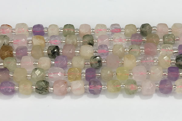 CCU754 15 inches 8*8mm faceted cube mixed quartz beads