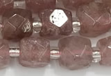 CCU760 15 inches 8*8mm faceted cube strawberry quartz beads